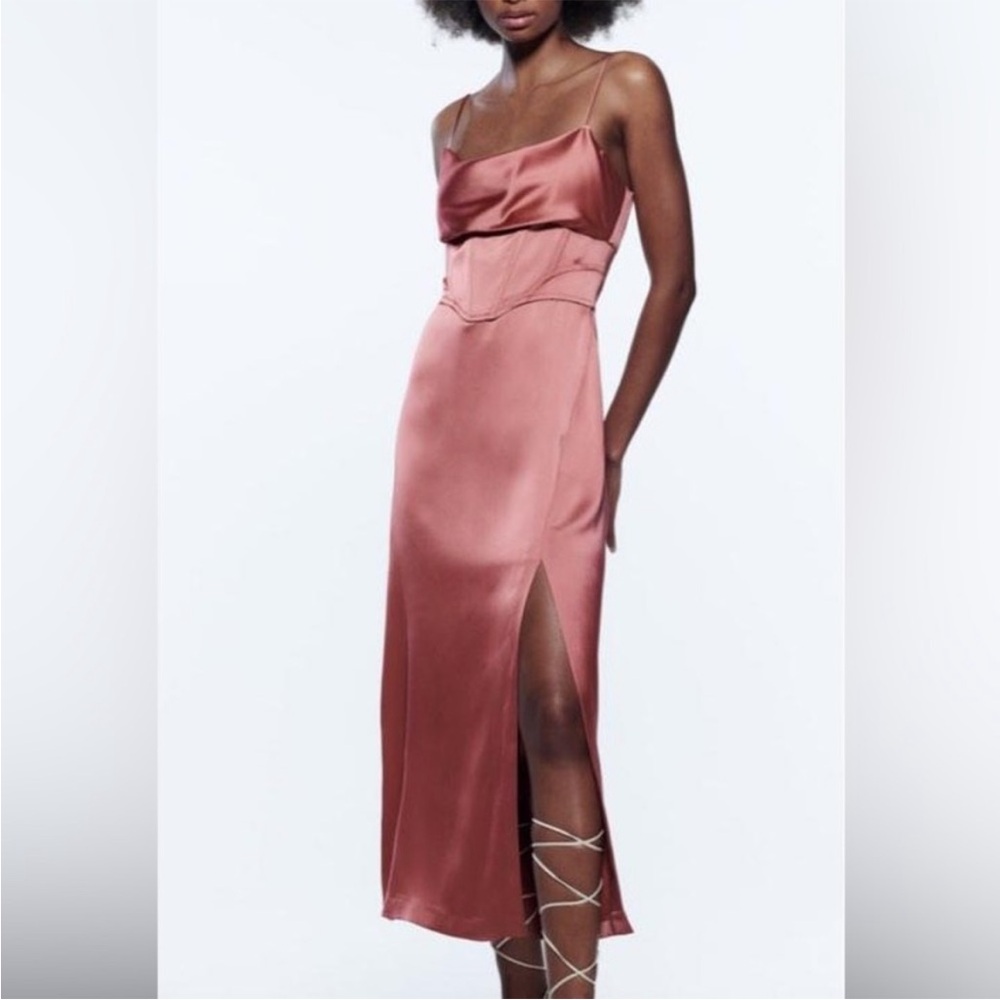 Zara Satin Corsetry Midi Dress